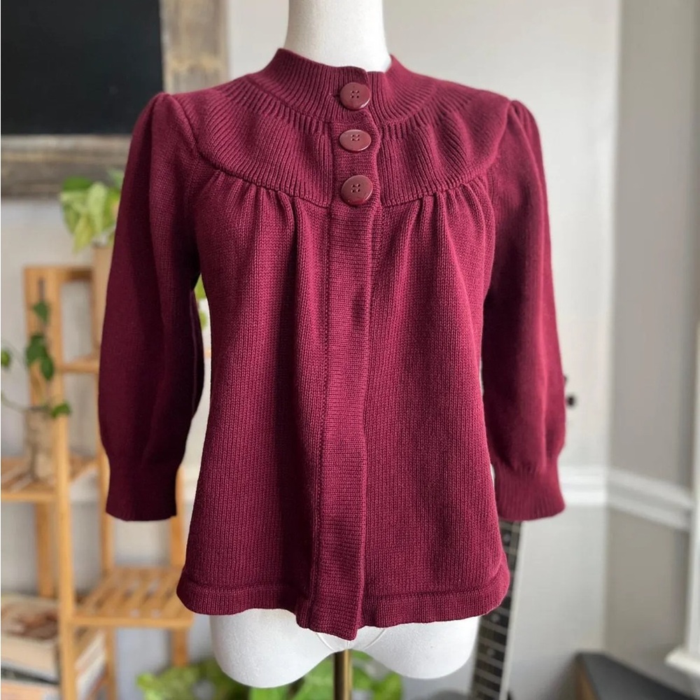 🌸3/$25 Mossimo Burgundy Merlot Cropped Swing Cardigan with 3/4 Sleeves, Size XS